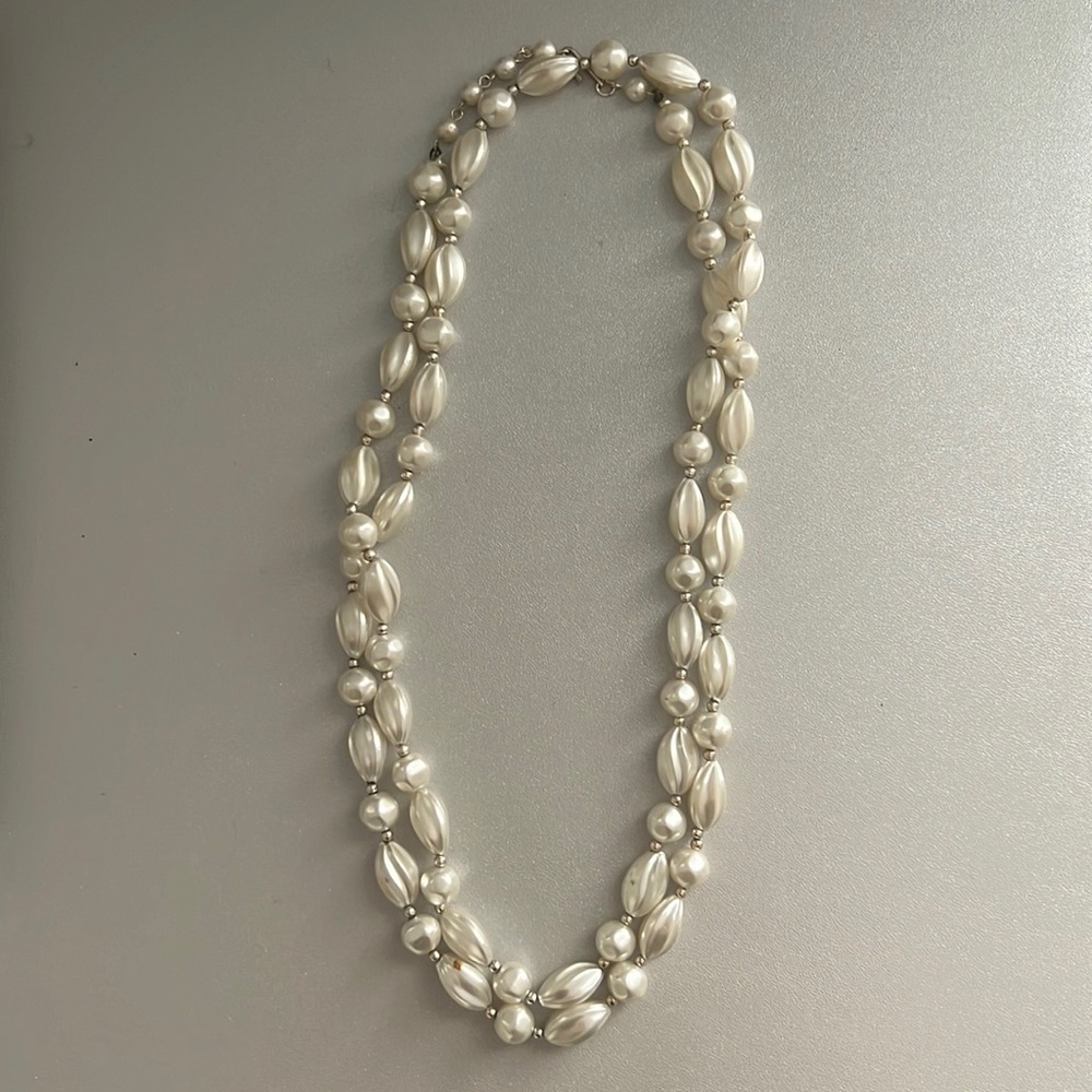 Vintage Pearl Single Strand Necklace Made in Japan Multi-Size White Silver